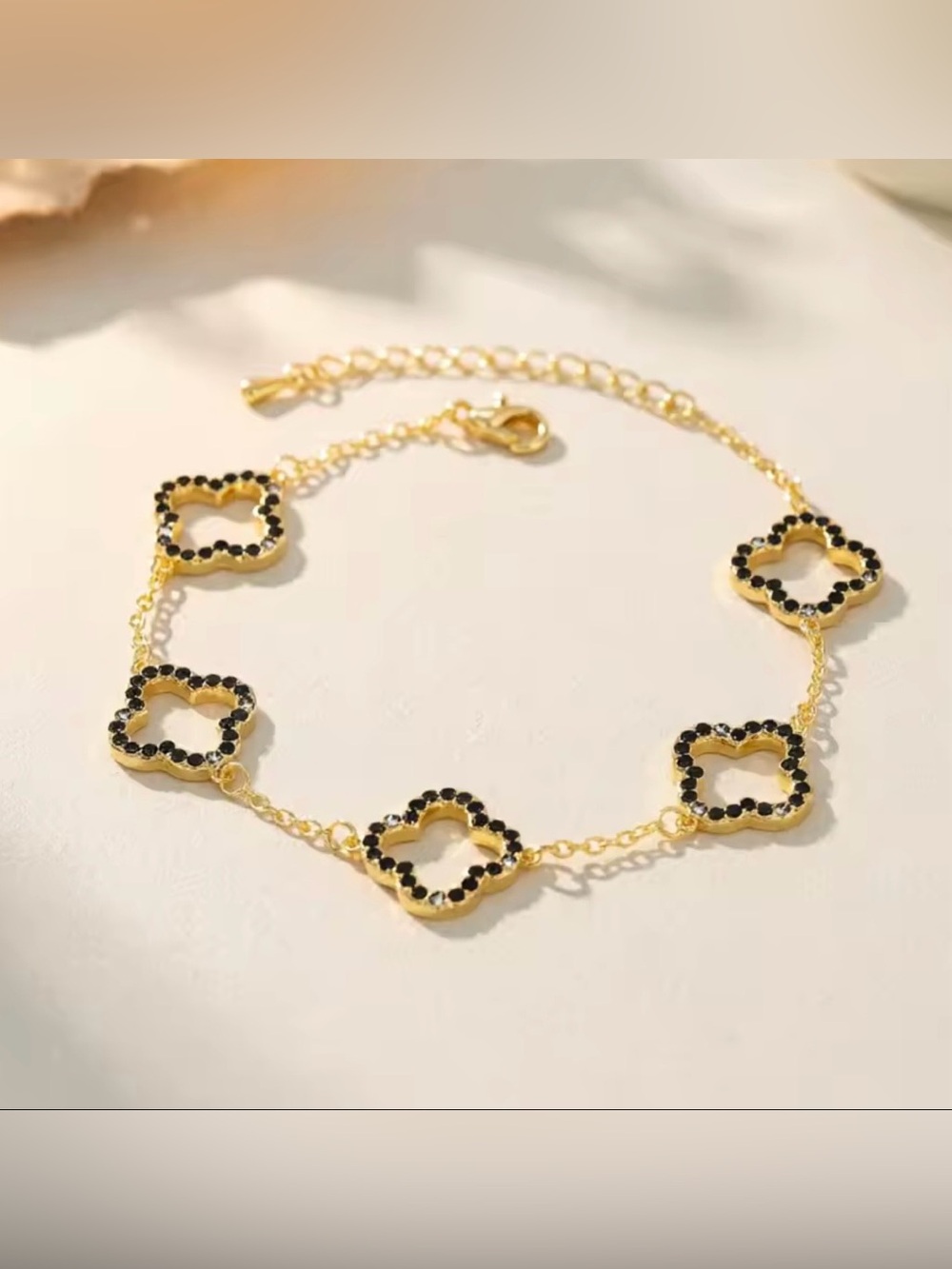 Target Gold Bracelet with Black Stone Clover Links - Women Jewelry